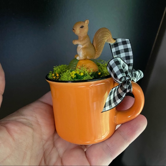 Handcrafted Little Squirrel Scene on Little Demitasse Cup - Picture 2 of 12